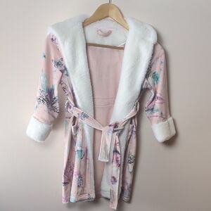 Baker by Ted Baker Girls' Robe in Pink Floral with Faux Fur White Trim (6 UK)